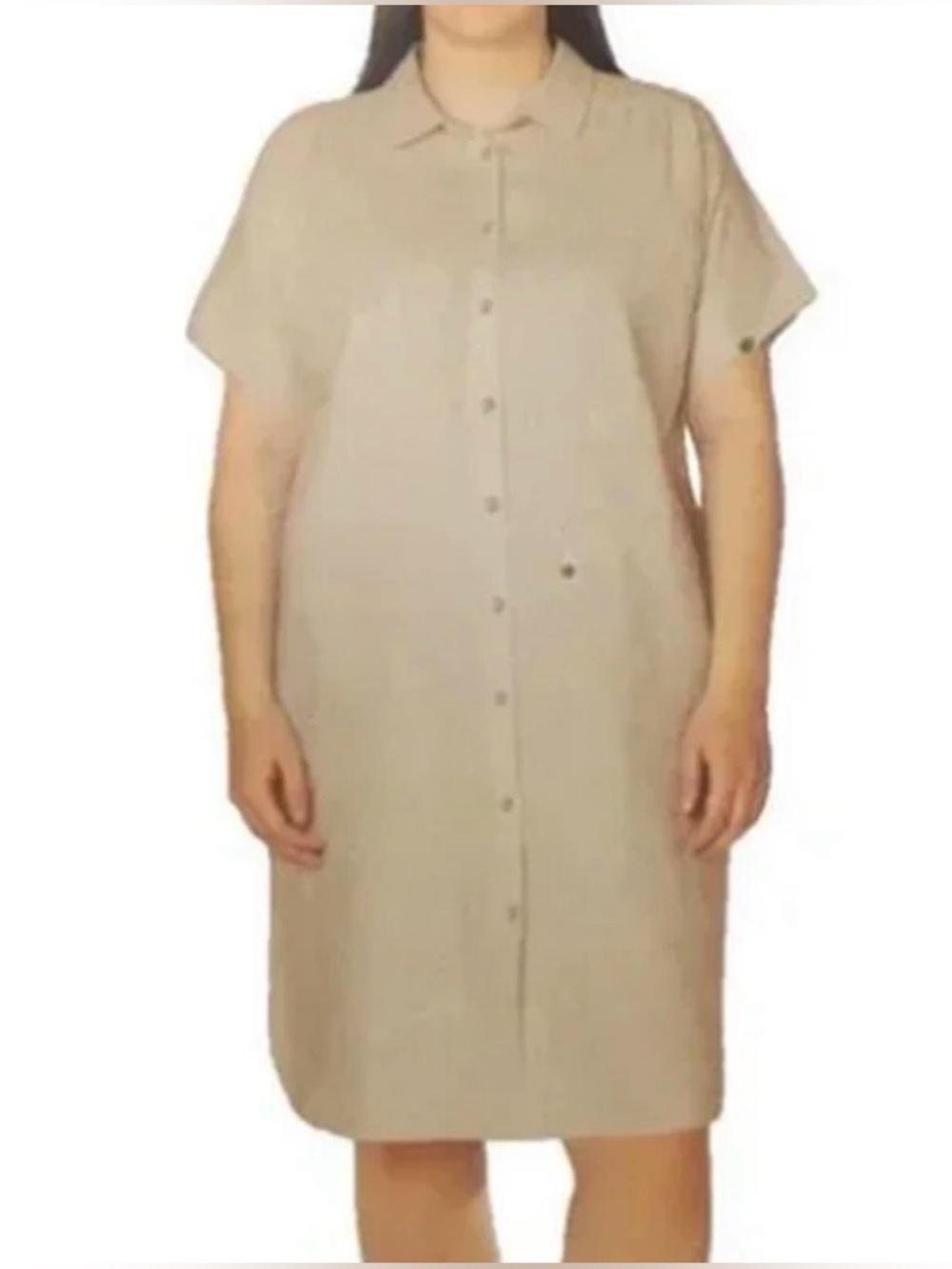 Well Worn cream linen blend button down dress, medium